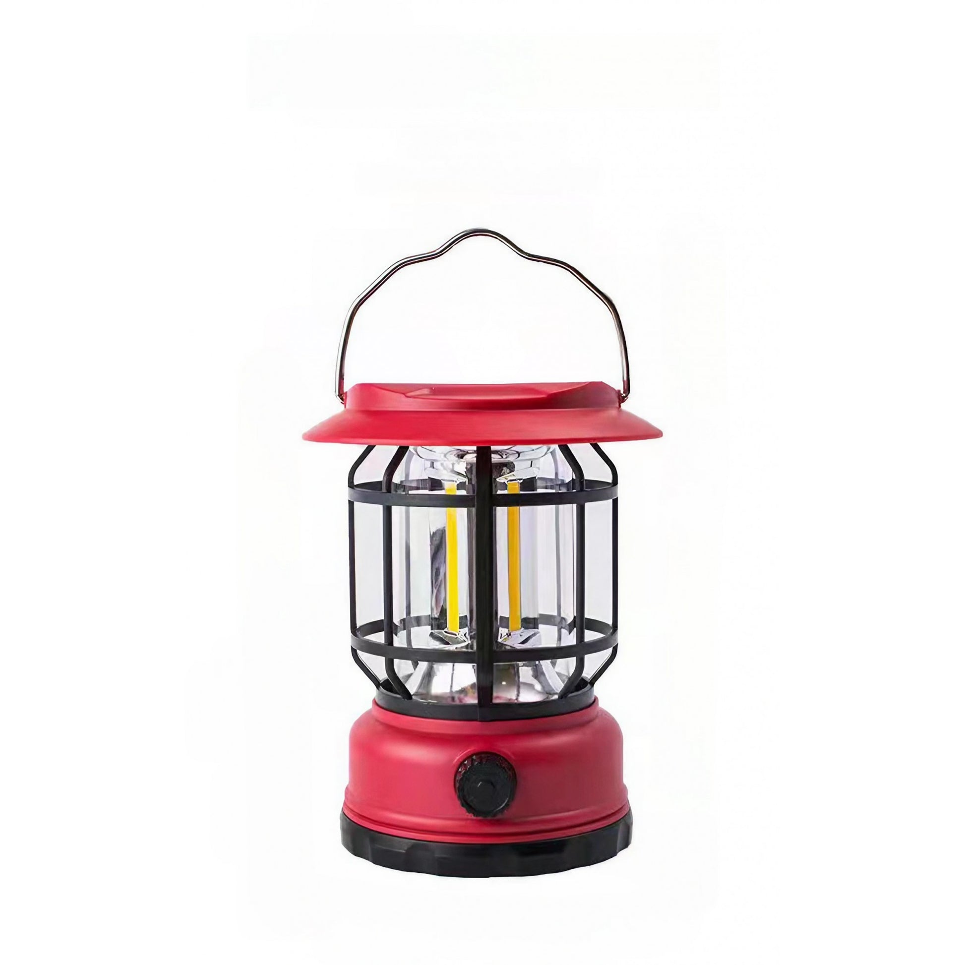 Lampa portabila camping, Felinar Vintage, ABS, Iluminare 30 COB LED, Intensitate reglabila, Acumulator inclus, Incarcare Solara si USB, 5W, Klevo, Rosu
