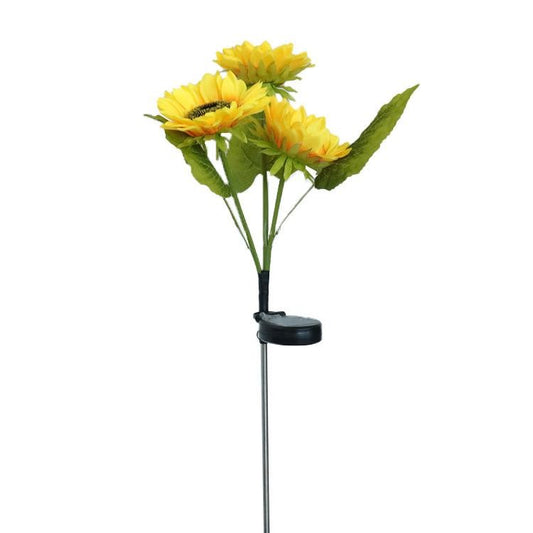 Lampa solara LED tip Floarea Soarelui cu 3 flori, inaltime 70 cm, Pentru gradina, Klevo