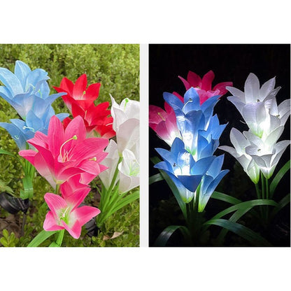 Lumina solara LED tip Crin cu 4 flori, inaltime 80 cm, pentru gradina, Klevo