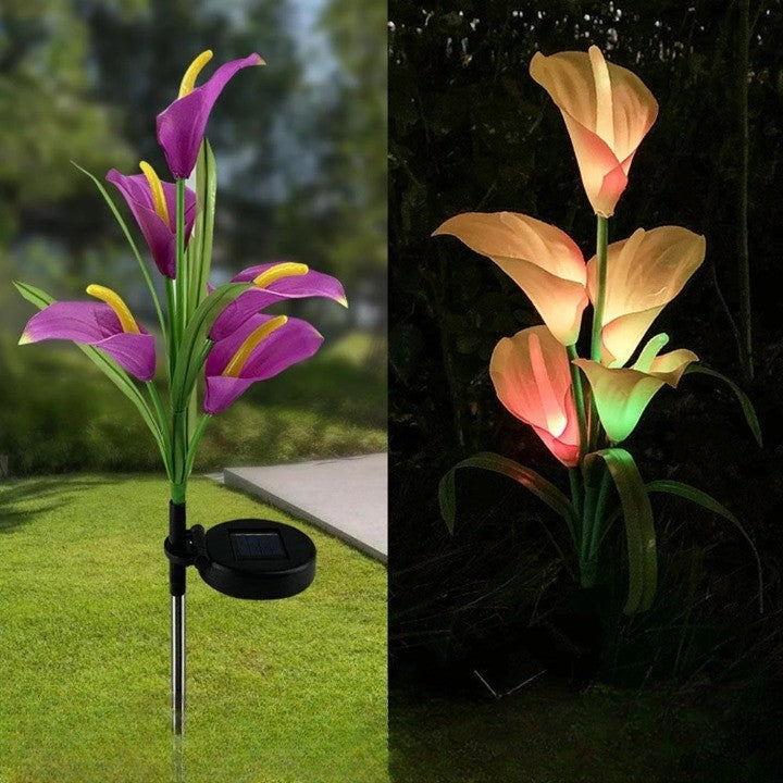 Lumina solara LED tip Crin cu 5 flori, inaltime 75 cm, pentru gradina, Klevo