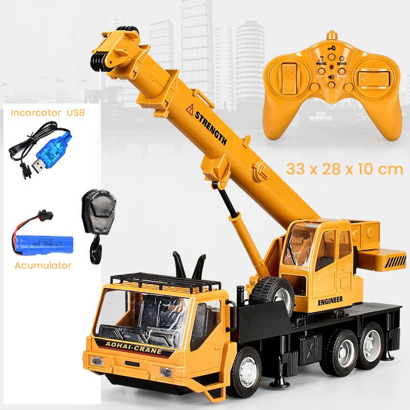 Macara Jucarie pentru Copii, Klevo, Jucarie Macara cu Telecomanda, Jucarie de Constructie, Acumulator cu Incarcare USB, 33 x 28 x 10 cm, Galben