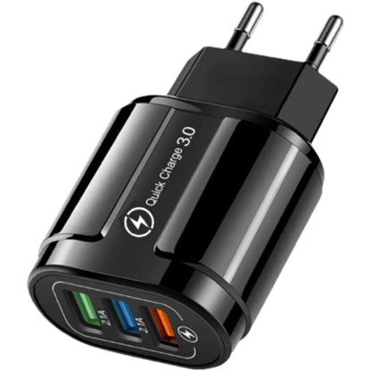 Incarcator Rapid QC3.0, Klevo, 3 Porturi USB, 2.1A, 18W, din ABS, Protectie Supraincalzire, Gama Macarons, Negru