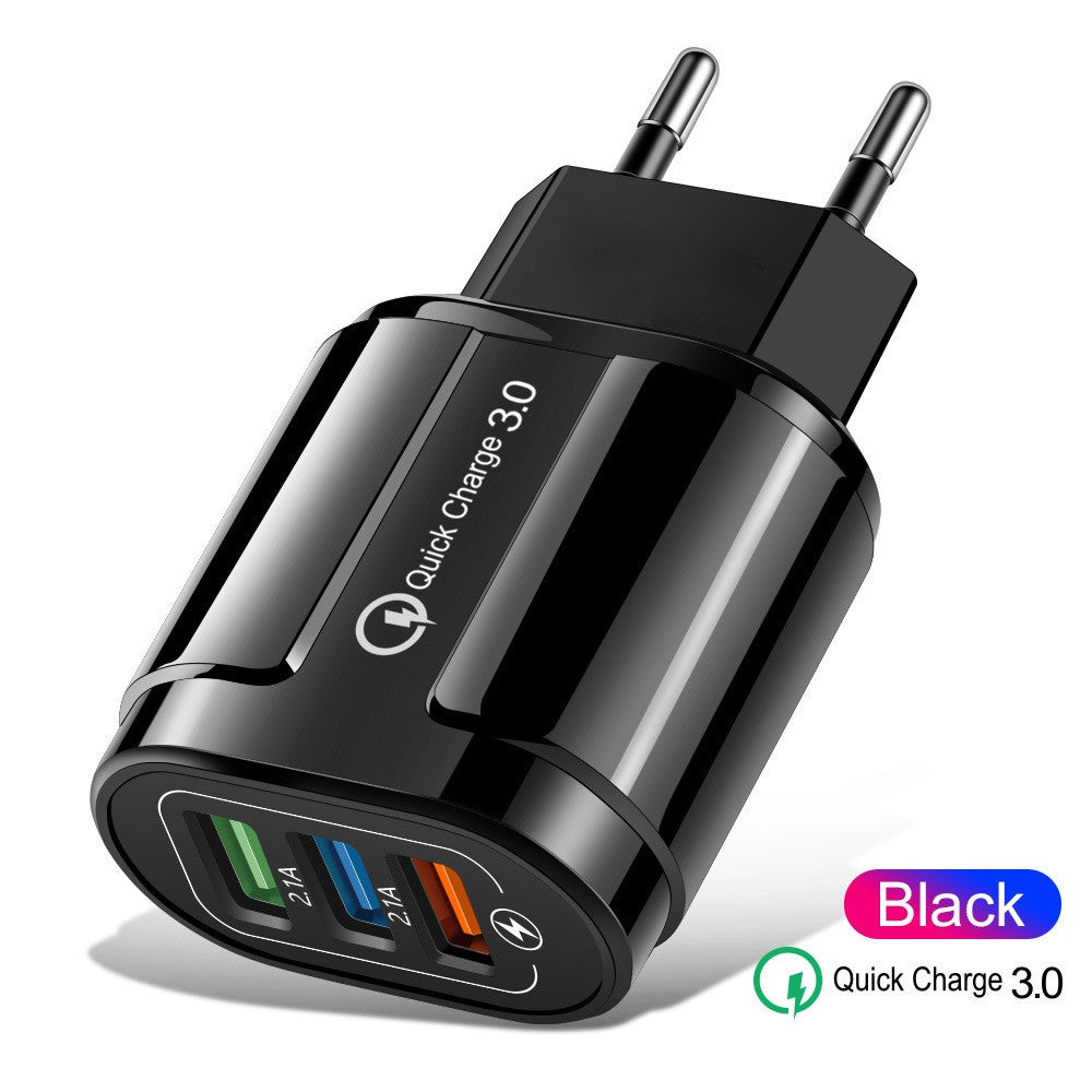 Incarcator Rapid QC3.0, Klevo, 3 Porturi USB, 2.1A, 18W, din ABS, Protectie Supraincalzire, Gama Macarons, Negru