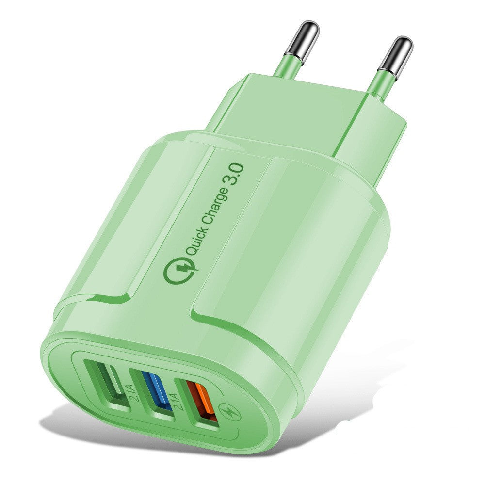 Incarcator Rapid QC3.0, Klevo, 3 Porturi USB, 2.1A, 18W, din ABS, Protectie Supraincalzire, Gama Macarons, Verde