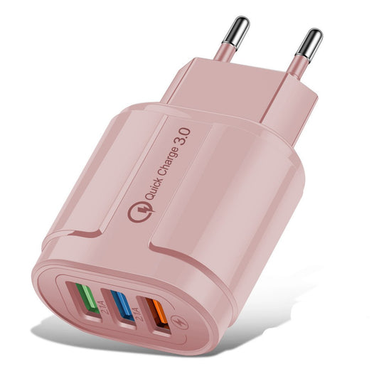 Incarcator Rapid QC3.0, Klevo, 3 Porturi USB, 2.1A, 18W, din ABS, Protectie Supraincalzire, Gama Macarons, Roz
