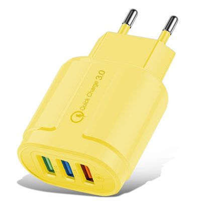 Incarcator Rapid QC3.0, Klevo, 3 Porturi USB, 2.1A, 18W, din ABS, Protectie Supraincalzire, Gama Macarons, Galben