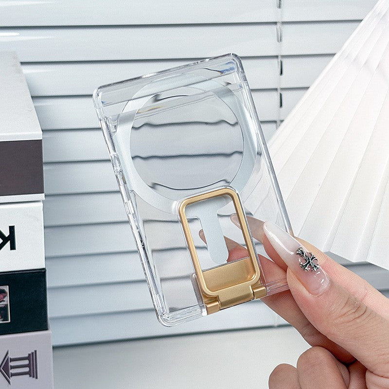 Husa pentru Carduri, Klevo, Compatibil cu Telefon Apple Magsafe, Accesoriu pentru Husa MagSafe, cu Suport Pliabil Auriu, Transparent