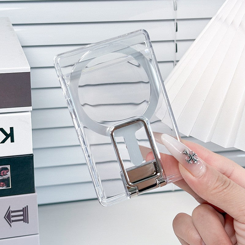 Husa pentru Carduri, Klevo, Compatibil cu Telefon Apple Magsafe, Accesoriu pentru Husa MagSafe, cu Suport Pliabil Argintiu, Transparent