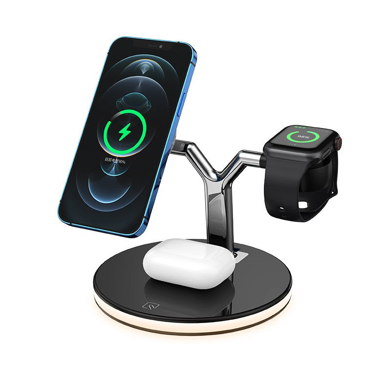 Statie de Incarcare 3 in 1, Klevo, Incarcator MagSafe Wireles Charger, Compatibil cu Apple iPhone, iWatch, AirPods, New Design, Max 25W, 14 x 14 x 10 cm, Negru