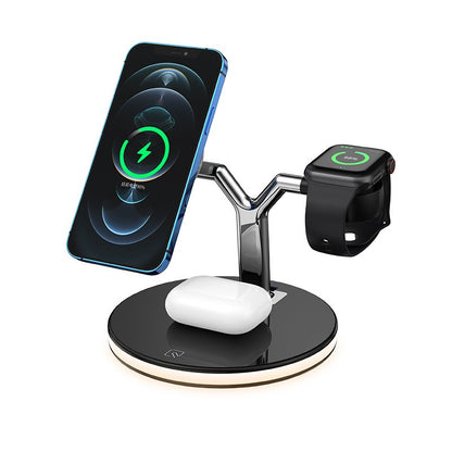 Statie de Incarcare 3 in 1, Klevo, Incarcator MagSafe Wireles Charger, Compatibil cu Apple iPhone, iWatch, AirPods, New Design, Max 25W, 14 x 14 x 10 cm, Negru
