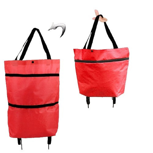 Geanta Pliabila, Klevo, 2 in 1, Carucior cu Roti, pentru Cumparaturi, 19 l, Rosu, Plastic, 39 x 46 x 12 cm
