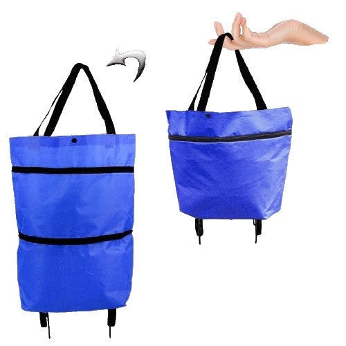 Geanta Pliabila, Klevo, 2 in 1, Carucior cu Roti, pentru Cumparaturi, 19 l, Albastru, Plastic, 39 x 46 x 12 cm