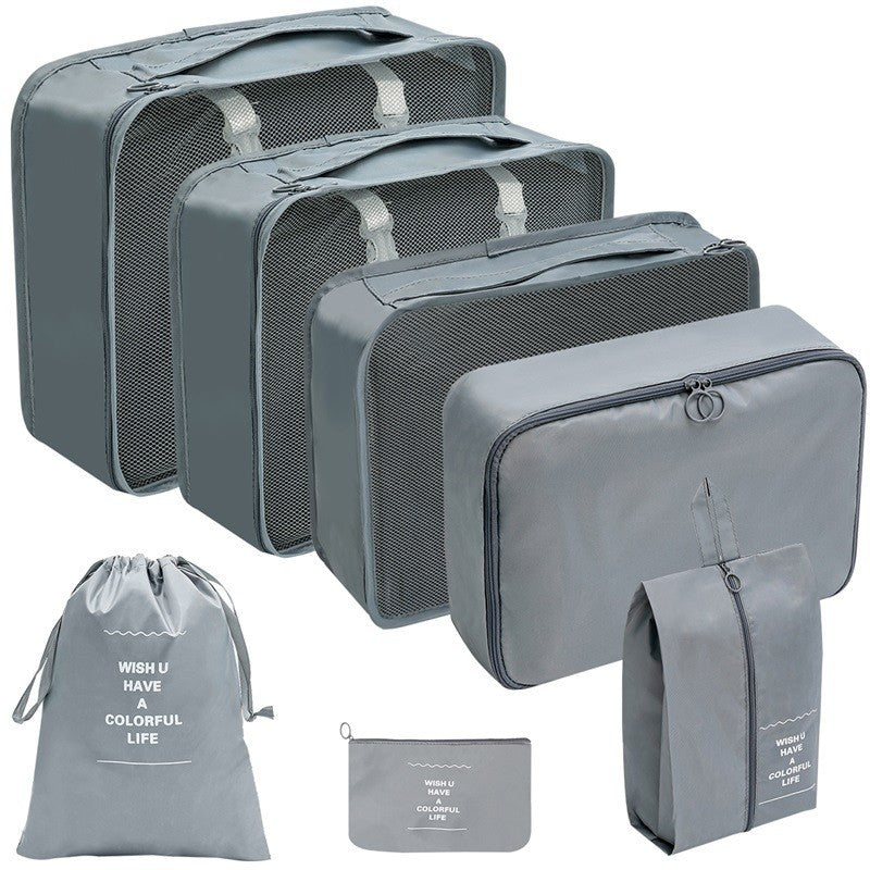Set 7 Genti de Calatorie, Klevo, pentru Depozitare, Compresibile, 7 Dimensiuni, Impermeabile, Design cu Plasa, Pliabile, Manere Robuste, Fermoar dublu, Gri