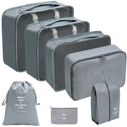 Set 7 Genti de Calatorie, Klevo, pentru Depozitare, Compresibile, 7 Dimensiuni, Impermeabile, Design cu Plasa, Pliabile, Manere Robuste, Fermoar dublu, Gri