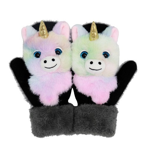Manusi pentru Copii, Klevo, din Plus cu Umplutura de Bumbac, Protectie Termica, 24 x 20 x 3 cm, Model Unicorn 3D, Roz/Negru