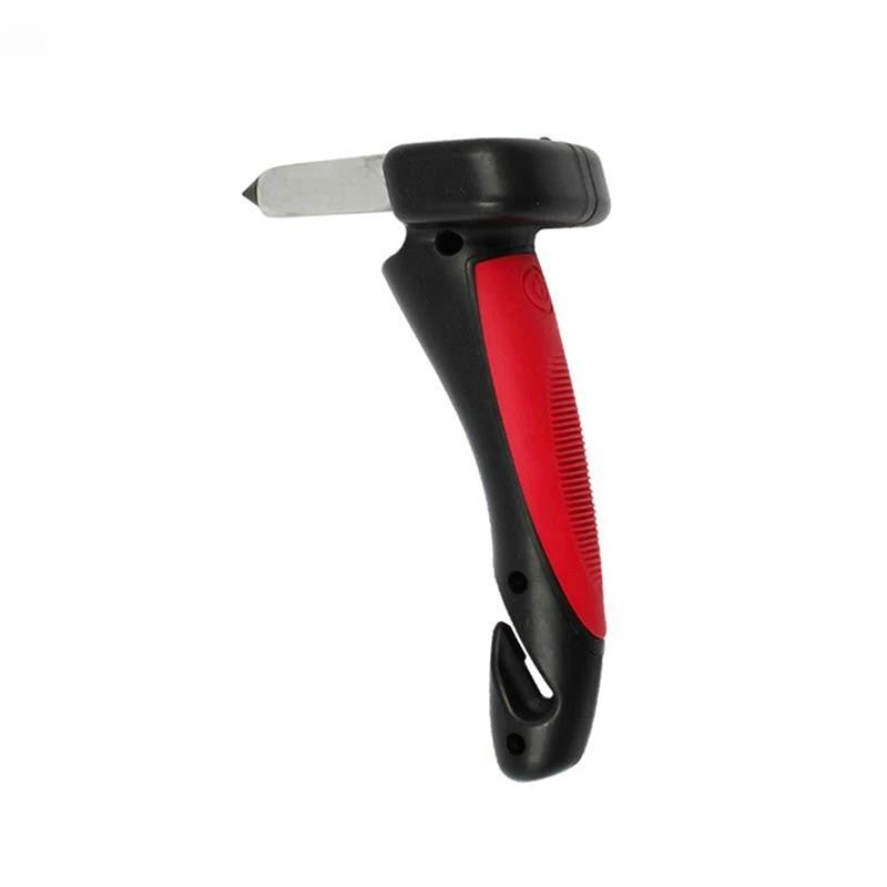 Maner Auto 4 in 1, Klevo, Kit de Siguranta, Maner, LED, Cutter, Ciocan, din ABS si Aluminiu, 18 x 7 cm, Rosu/Negru