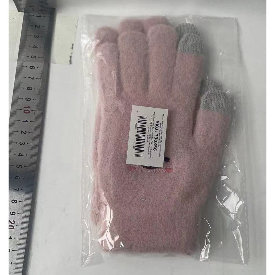 Manusi Dama, Klevo, Model Fata Zambitoare, Functie Touchscreen (ecran tactil), Material Lana Brodata, Manseta Elastica, Interior Pufos, Marime Universala, Roz