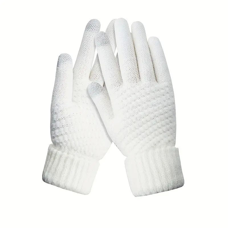Manusi de Dama, Klevo, Functie Touchscreen (ecran tactil), Material Acril Tricotat, Manseta Elastica, Interior Catifelat, Marime Universala, Alb