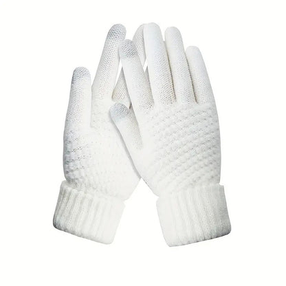 Manusi de Dama, Klevo, Functie Touchscreen (ecran tactil), Material Acril Tricotat, Manseta Elastica, Interior Catifelat, Marime Universala, Alb