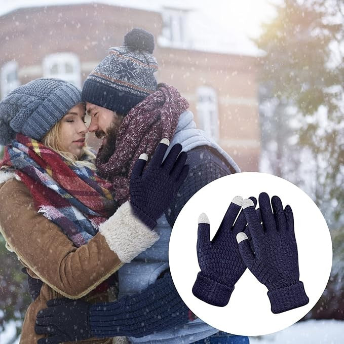 Manusi de Dama, Klevo, Functie Touchscreen (ecran tactil), Material Acril Tricotat, Manseta Elastica, Interior Catifelat, Marime Universala, Albastru Marin