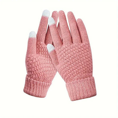 Manusi de Dama, Klevo, Functie Touchscreen (ecran tactil), Material Acril Tricotat, Manseta Elastica, Interior Catifelat, Marime Universala, Roz