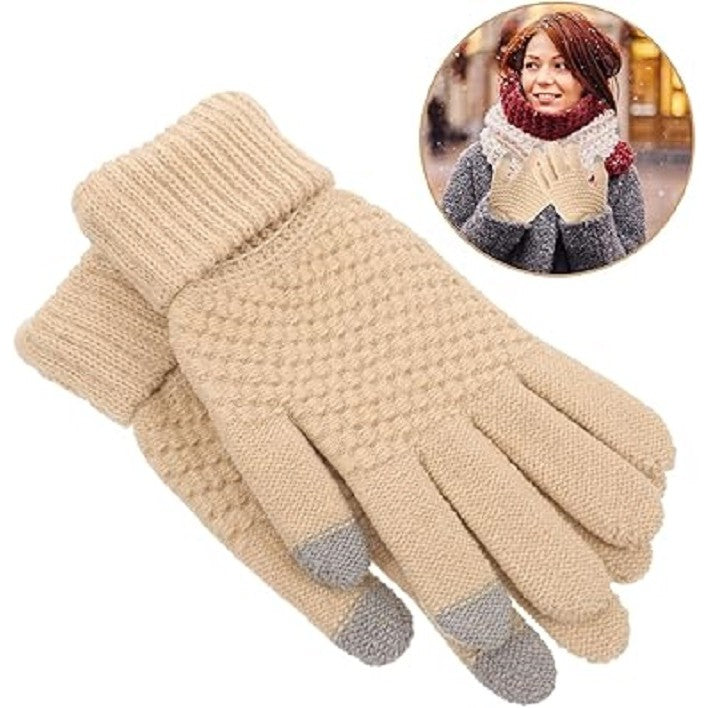Manusi de Dama, Klevo, Functie Touchscreen (ecran tactil), Material Acril Tricotat, Manseta Elastica, Interior Catifelat, Marime Universala, Bej