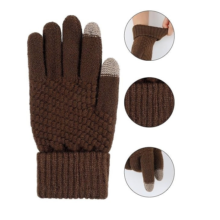 Manusi de Dama, Klevo, Functie Touchscreen (ecran tactil), Material Acril Tricotat, Manseta Elastica, Interior Catifelat, Marime Universala, Maro