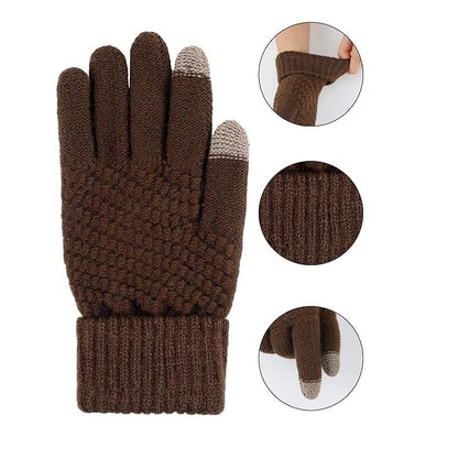 Manusi de Dama, Klevo, Functie Touchscreen (ecran tactil), Material Acril Tricotat, Manseta Elastica, Interior Catifelat, Marime Universala, Maro