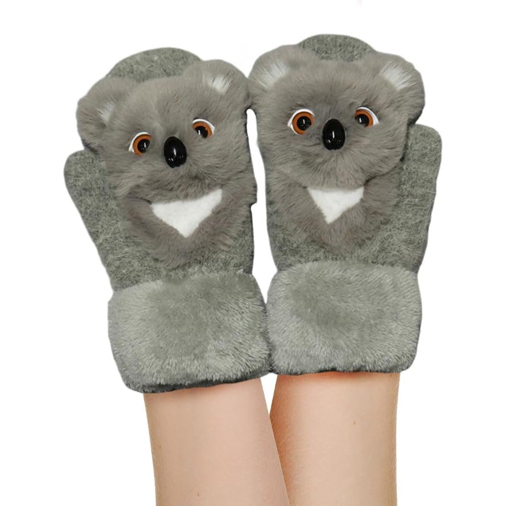 Manusi pentru Copii, Klevo, din Plus cu Umplutura de Bumbac, Protectie Termica, 24 x 20 x 3 cm, Model Koala 3D, Gri
