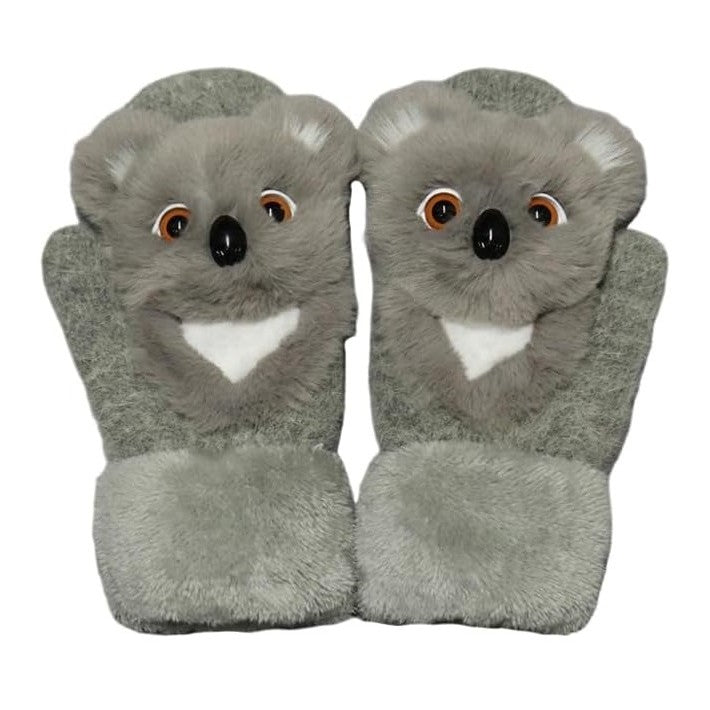 Manusi pentru Copii, Klevo, din Plus cu Umplutura de Bumbac, Protectie Termica, 24 x 20 x 3 cm, Model Koala 3D, Gri
