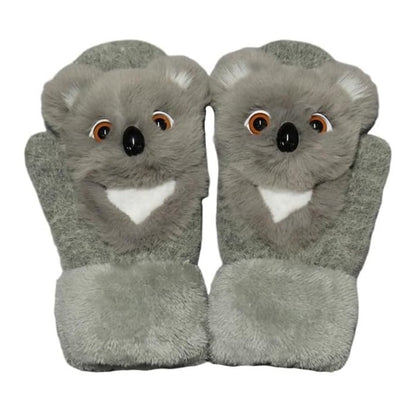 Manusi pentru Copii, Klevo, din Plus cu Umplutura de Bumbac, Protectie Termica, 24 x 20 x 3 cm, Model Koala 3D, Gri