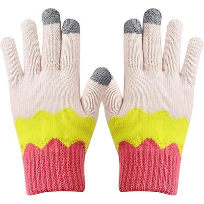 Manusi de Dama, Klevo, Model Ondulat, Functie Touchscreen (ecran tactil), Material Acril Tricotat, Manseta Elastica, Interior Catifelat, Marime Universala, Galben/Roz