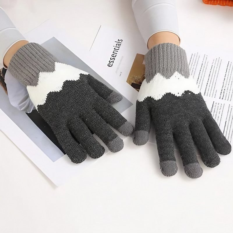 Manusi de Dama, Klevo, Model Ondulat, Functie Touchscreen (ecran tactil), Material Acril Tricotat, Manseta Elastica, Interior Catifelat, Marime Universala, Gri/Alb