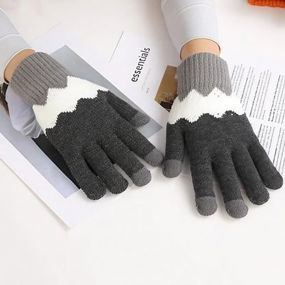 Manusi de Dama, Klevo, Model Ondulat, Functie Touchscreen (ecran tactil), Material Acril Tricotat, Manseta Elastica, Interior Catifelat, Marime Universala, Gri/Alb