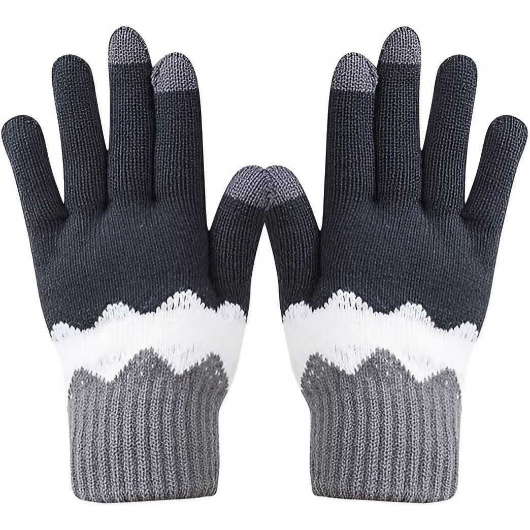 Manusi de Dama, Klevo, Model Ondulat, Functie Touchscreen (ecran tactil), Material Acril Tricotat, Manseta Elastica, Interior Catifelat, Marime Universala, Gri/Alb