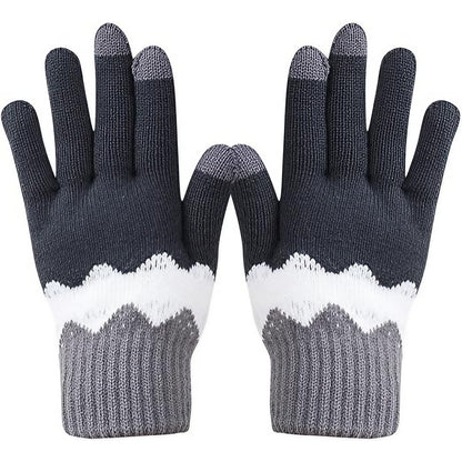 Manusi de Dama, Klevo, Model Ondulat, Functie Touchscreen (ecran tactil), Material Acril Tricotat, Manseta Elastica, Interior Catifelat, Marime Universala, Gri/Alb