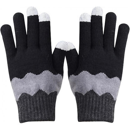 Manusi de Dama, Klevo, Model Ondulat, Functie Touchscreen (ecran tactil), Material Acril Tricotat, Manseta Elastica, Interior Catifelat, Marime Universala, Negru/Gri