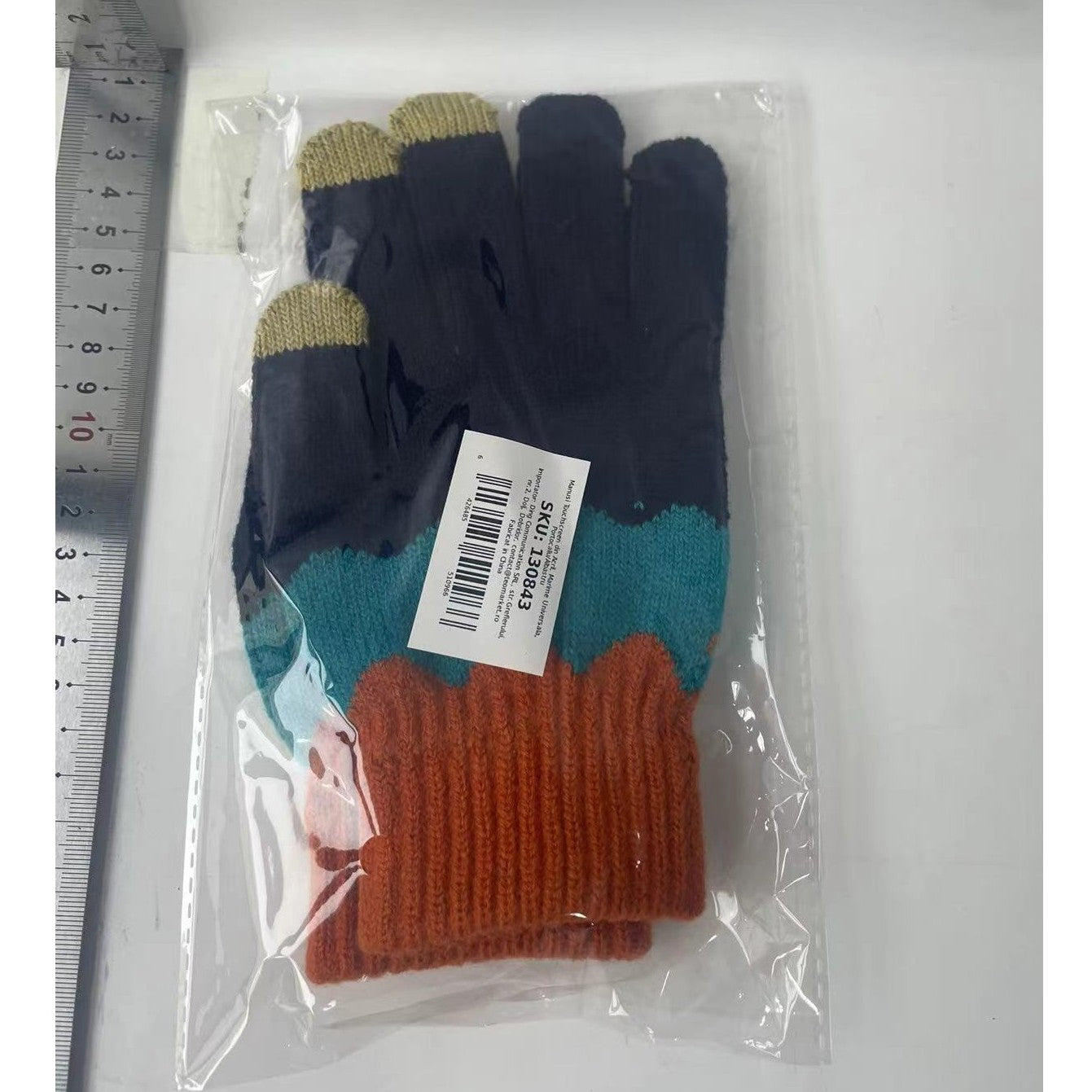 Manusi de Dama, Klevo, Model Ondulat, Functie Touchscreen (ecran tactil), Material Acril Tricotat, Manseta Elastica, Interior Catifelat, Marime Universala, Portocaliu/Albastru