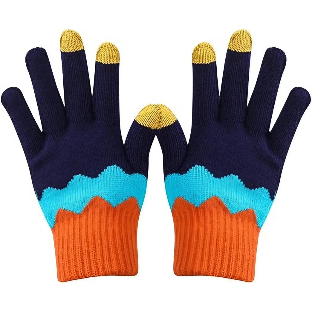 Manusi de Dama, Klevo, Model Ondulat, Functie Touchscreen (ecran tactil), Material Acril Tricotat, Manseta Elastica, Interior Catifelat, Marime Universala, Portocaliu/Albastru