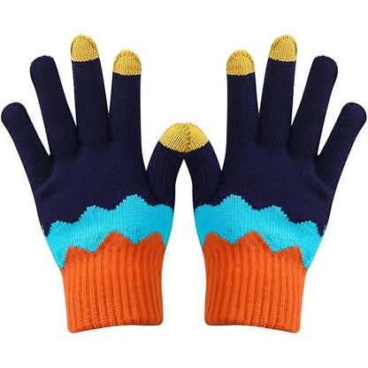 Manusi de Dama, Klevo, Model Ondulat, Functie Touchscreen (ecran tactil), Material Acril Tricotat, Manseta Elastica, Interior Catifelat, Marime Universala, Portocaliu/Albastru