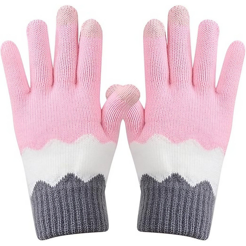 Manusi de Dama, Klevo, Model Ondulat, Functie Touchscreen (ecran tactil), Material Acril Tricotat, Manseta Elastica, Interior Catifelat, Marime Universala, Roz/Gri