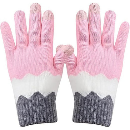 Manusi de Dama, Klevo, Model Ondulat, Functie Touchscreen (ecran tactil), Material Acril Tricotat, Manseta Elastica, Interior Catifelat, Marime Universala, Roz/Gri