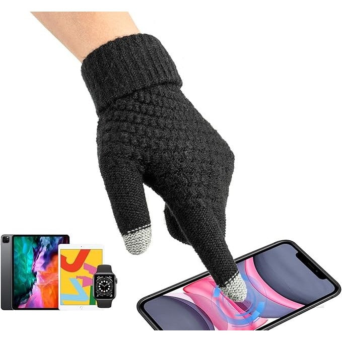 Manusi de Dama, Klevo, Functie Touchscreen (ecran tactil), Material Acril Tricotat, Manseta Elastica, Interior Catifelat, Marime Universala, Negru
