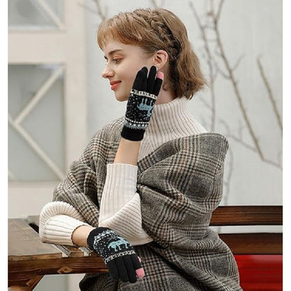 Manusi de Dama, Klevo, Model Ren, Functie Touchscreen (ecran tactil), Material Acril Tricotat, Manseta Elastica, Interior Catifelat, Marime Universala, Negru