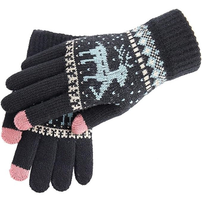 Manusi de Dama, Klevo, Model Ren, Functie Touchscreen (ecran tactil), Material Acril Tricotat, Manseta Elastica, Interior Catifelat, Marime Universala, Negru