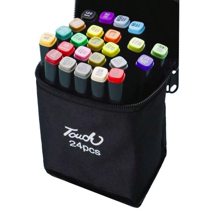 Markere cu Alcool Touch Room, Klevo, Paleta mare Set de 24+ de Culori, Capat Lat si Capat Precis, Geanta Inclusa, Multicolor