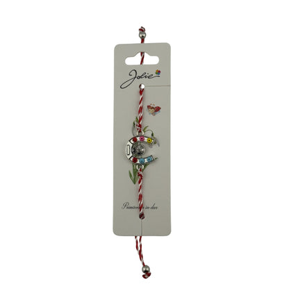 Martisor Bratara cu Snur Alb Rosu Reglabil, Jolie, Model Potcoava Multicolora cu Buburuza, Jolie