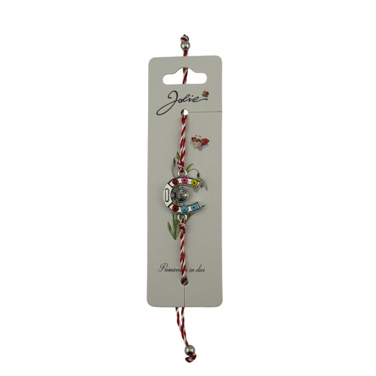 Martisor Bratara cu Snur Alb Rosu Reglabil, Jolie, Model Potcoava Multicolora cu Buburuza, Jolie