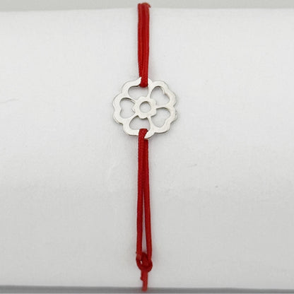 Bratara Argint 925 pentru Dama, Jolie, Model Floare in Contur, Martisor Bratara de 1 Martie, Pandativ Argintiu cu Snur Rosu
