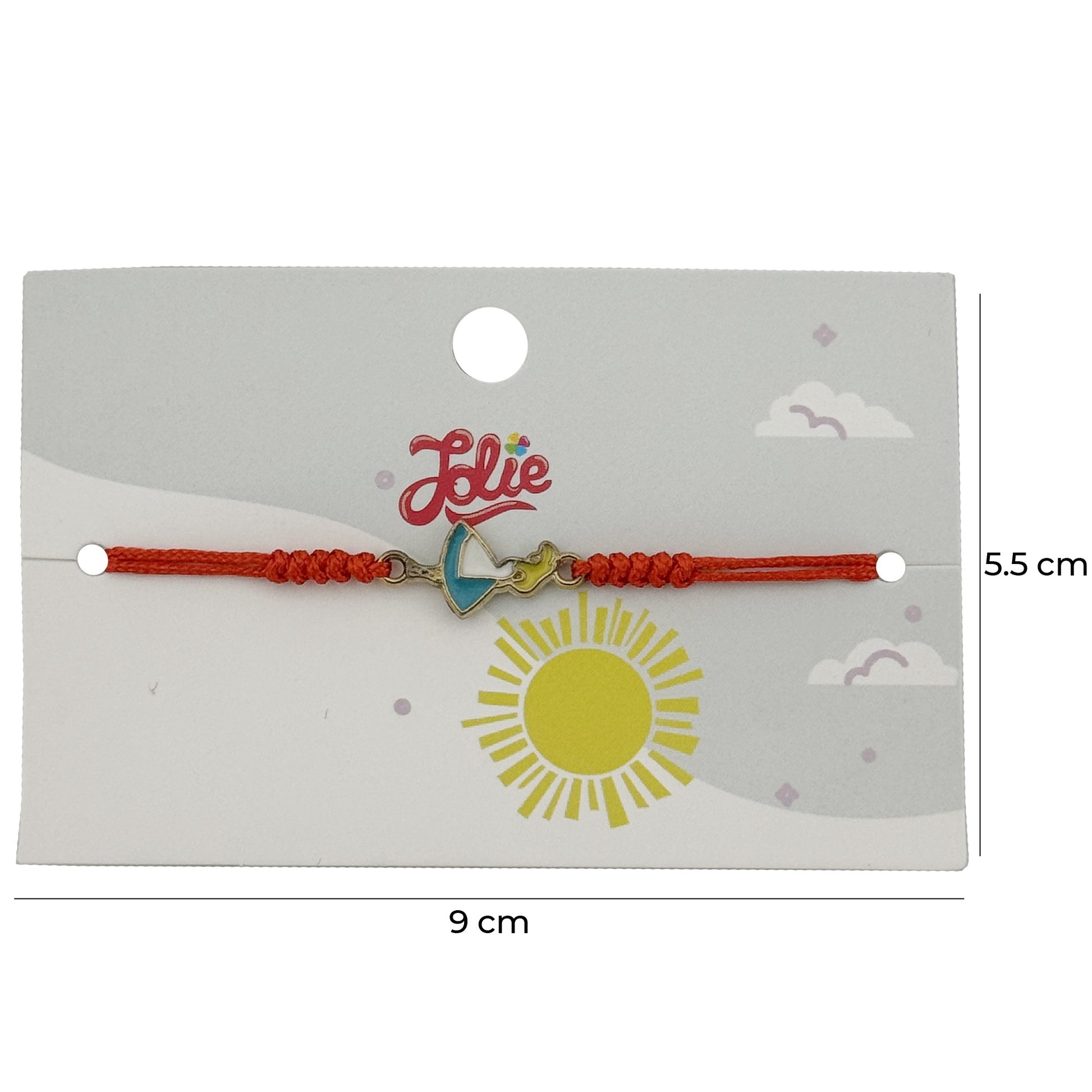 Martisor Bratara pentru Copii, Jolie, Model Fetita, din Metal Auriu cu Snur Impletit Rosu, Albastru deschis